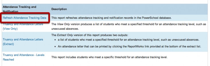 Refresh Attendance Tracking Data report link