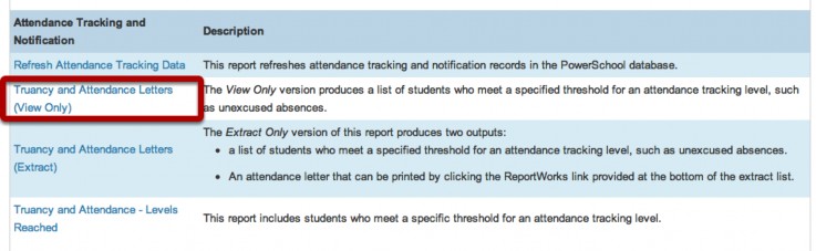 Truancy and Attendance Letters View Only report