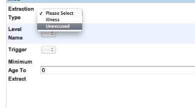 Attendance letter extraction type and trigger selections