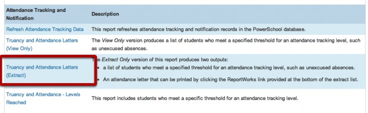Truancy and Attendance Letters Extract report